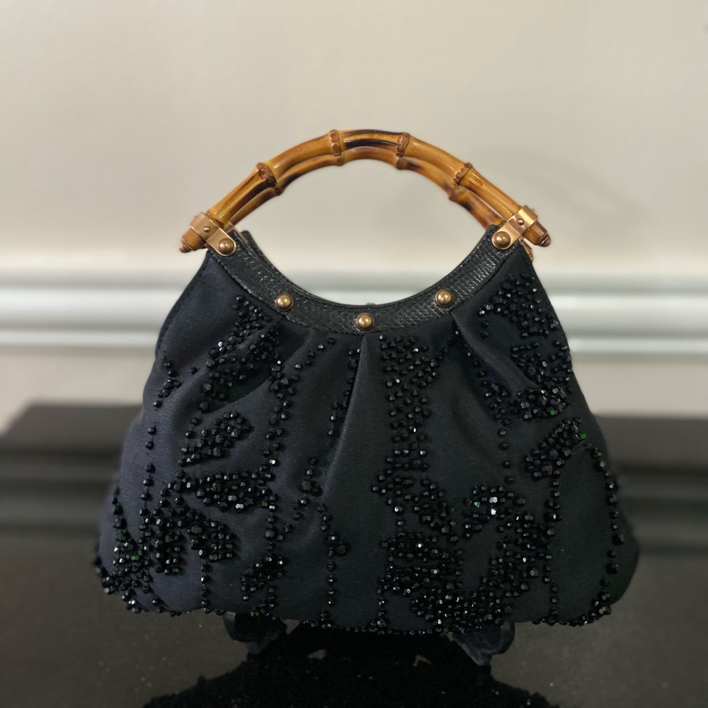 GUCCI  black beaded Handle Bamboo evening bag - Picture 8 of 9